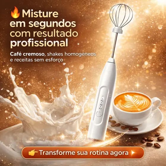 Mini Mixer Elétrico Portátil Bivolt Premium Recarregável USB Batedor Café Cappuccino Shakes Fuê Inox