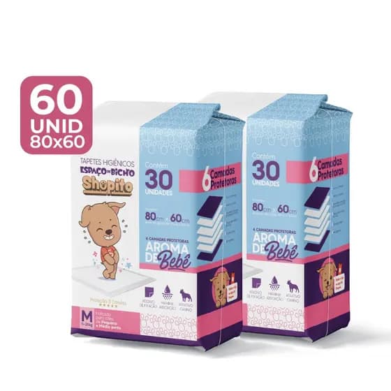 Kit 60 Uni Tapete Higiênico Espaço De Bicho Shopito Oficial Aroma De Bebê Envio Imediato