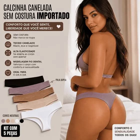 Kit Calcinhas Fio Dental Caneladas Sem Costura Importadas – Conforto e Sensualidade