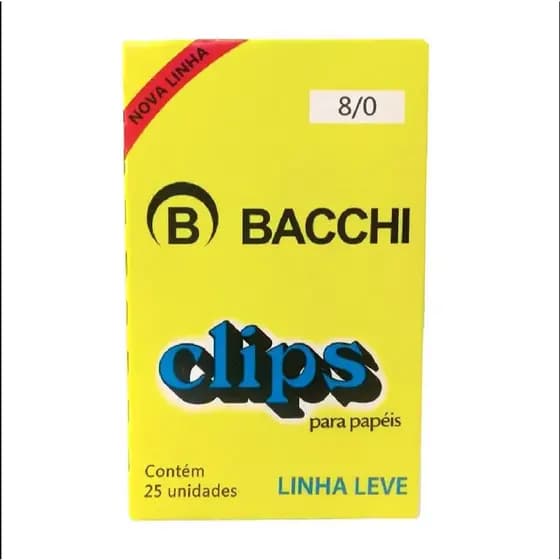 Clips Bacchi Nº 8/0 25 Unidades Original Aço Galvanizado Ideal Escritório e Escola