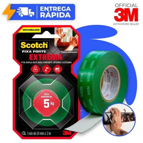 Fita Dupla Face 3M Original Extrema Fixa Forte 24mm X 2m Para Parede Fixa Quadro Espelho 5kg Scoth