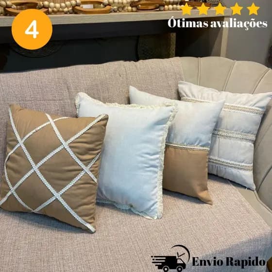 Kit 4 Capas Bege Tons Terrosos Tendência Boho Chic Sala Quarto