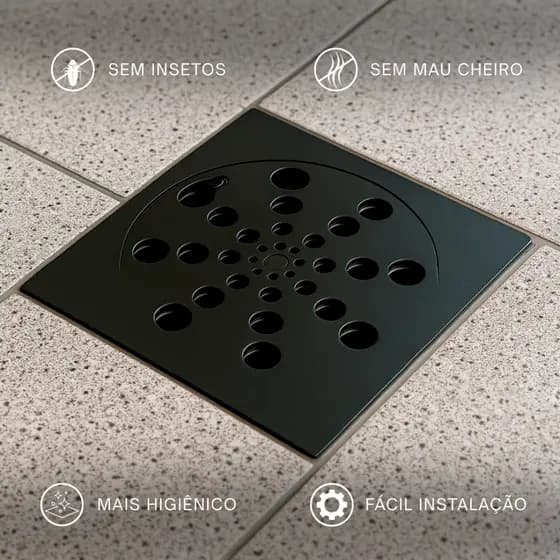 Grelha Ralo Quadrado de Abs 10X10 Abre e Fecha Preto