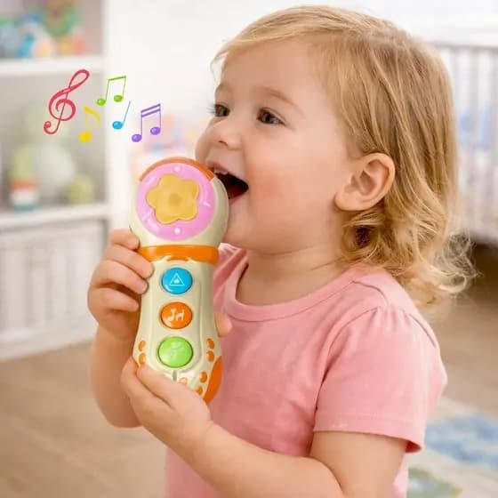 Microfone Musical Infantil Mini Karaokê Brinquedo Som Portátil Criança Diversão Interativo Luz Música