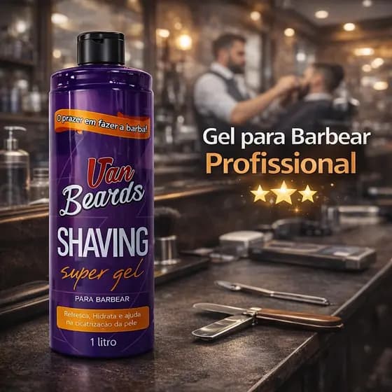 Kit 3 Unidades Shaving Super Gel Van Beards 1L – Ideal para Revenda