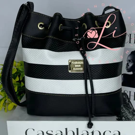 Bolsa Saco Transversal Feminina Listrada Alças Reguláveis Moda Atual