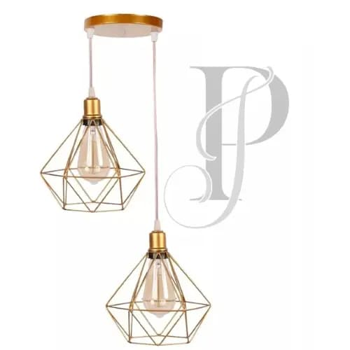 Pendente Aramado Base Dupla Fio Cristal Diamante Luminária Lustre Retrô industrial
