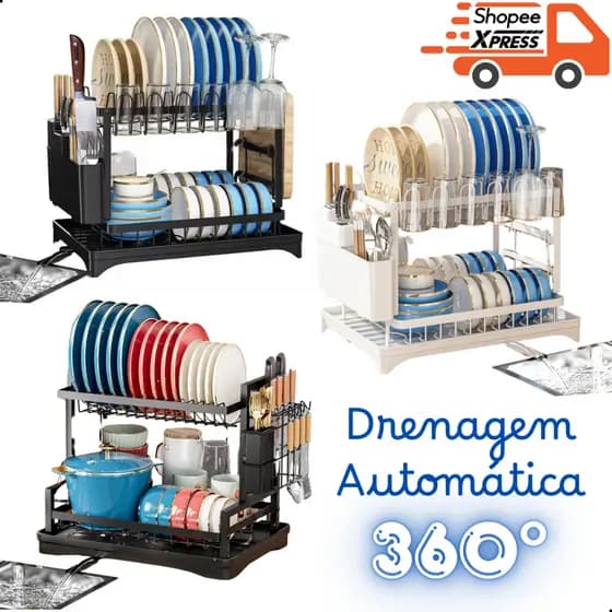 Escorredor De Louça Com Drenagem Automática 360° Com 2 Níveis X-Matte