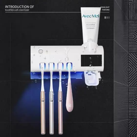 Aplicador Pasta de Dente Dispenser Porta Escovas Com Esterilizador UV Automático -SE6098