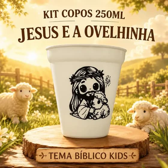 Kit de 10 a 50 Copos para Colorir Temas Bíblicos – Jesus e Ovelhinha, Brindes Infantis, Cristãos 🕊️