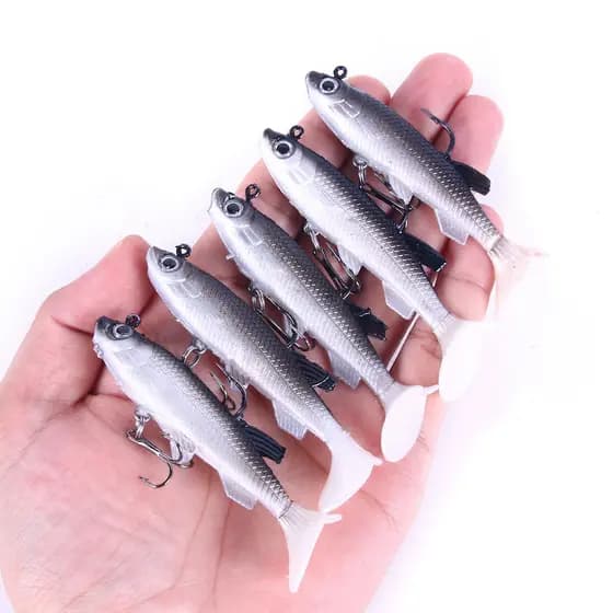 5 Pçs/Saco Isca De Pesca Macia Wobbler Swimbait Artificial SiliconeBait Carpa Chumbo Gabarito Peixe 12.5g/7.5cm