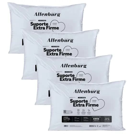 Kit 4 Travesseiros Altenburg Suporte Extra Firme Original 50x70cm Antialérgico 100% Algodão 180 Fios