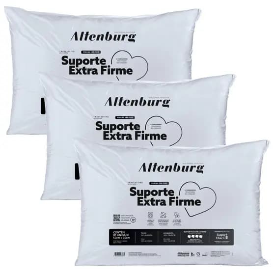 Kit 3 Travesseiros Altenburg Suporte Extra Firme Original 50x70cm Antialérgico 100% Algodão 180 Fios