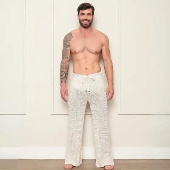 Calça Masculina de Tricô Premium Look Praia e Pós-Praia Estiloso e Confortável Verão Casual