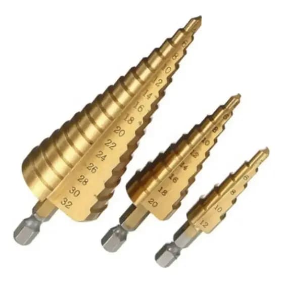 Kit Ferramentas 3 Brocas Escalonada alargadora chapa 12mm/20mm/32mm Aço Ferro