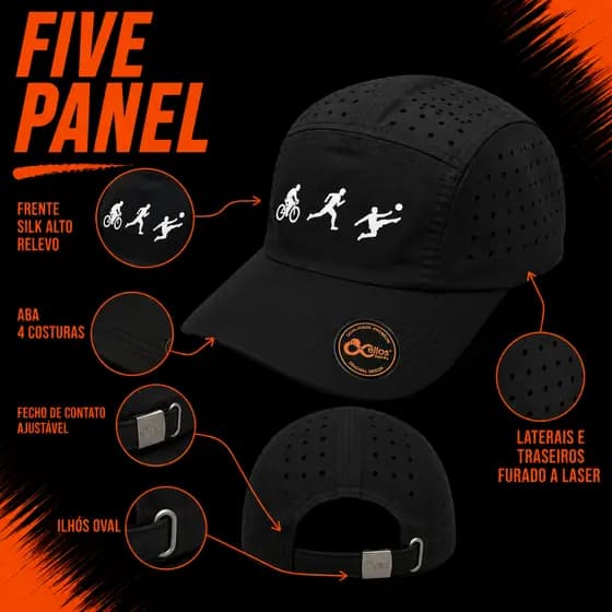 Boné Five Panel Ciclista Respirável Furadinho a Laser Leve Aba Curva Ajustável Boné Masculino Boné Feminino Casual Premi