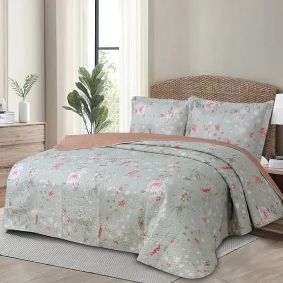 Kit Colcha Cobre Leito Estampado, Dupla Face, 3 peças, Matelado - (Casal ou Queen)
