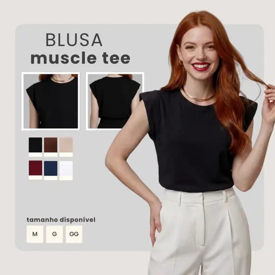 Blusa Feminina Muscle Tee Lisa Gola Redonda Viscolycra Premium M ao GG