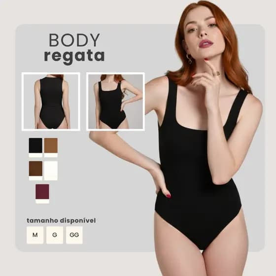Body Feminino Modelador Regata Decote Quadrado com Fecho Colchete M ao GG