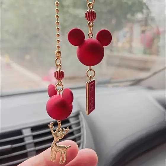 Pingente Mickey da Sorte dos Doze Signos do Zodíaco, Ornamento Decorativo Fofo para Espelho Retrovisor de Carro