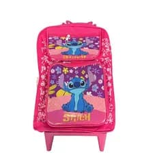 Mochila Bolsa com Rodinhas Grande Para Meninas Stich Modelo Escolar com Três Bolsos Resistente