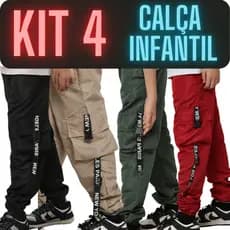 Kit 4 Calça Infantil Tactel Jogger Cargo Menino Juvenil 10 12 14 Anos Elastico Masculina Preta Verde