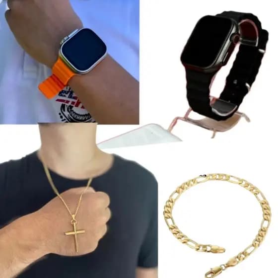 Relogio Digital Premium + Colar Cruz 18k + Pulseira pingente Dourada 18k Mega Promoção Só Hoje