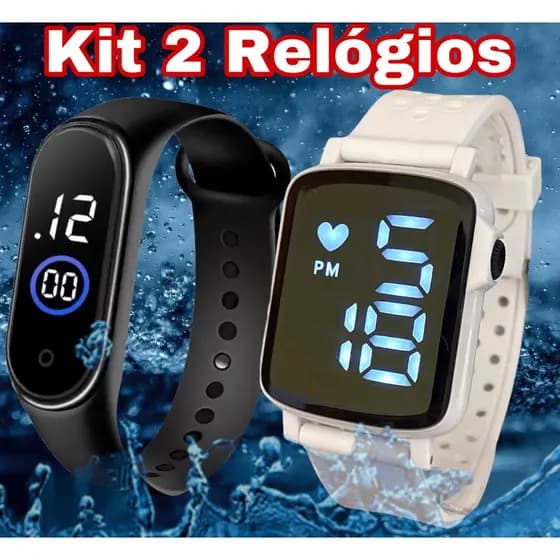 Kit Relógio Digital Masculino Feminino A Prova de Agua esportivo