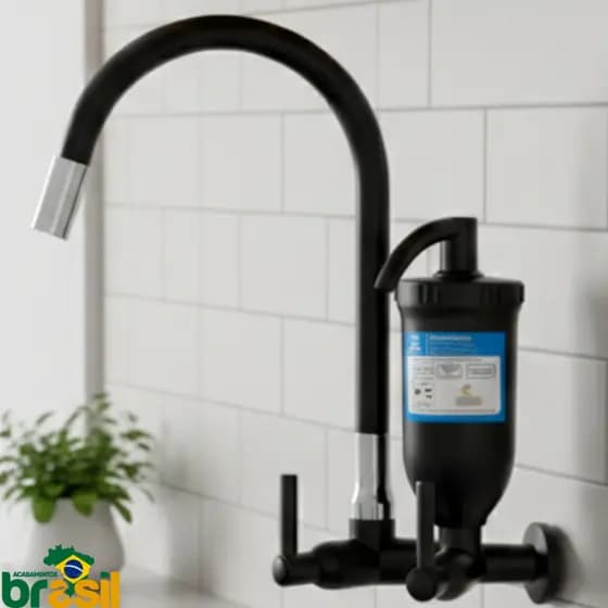 Torneira Filtro preta Purificador de agua parede Cozinha Flexível com Refil Carvão torneira parede