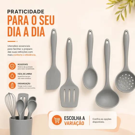 Utensílios de Cozinha de Silicone Colher Concha Escumadeira Pão Duro Espátula Vazada Escolha o Kit