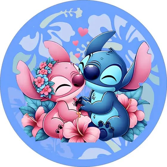 Capa de Painel 50x50 CM Redondo Stitch e Angel em Tecido Sublimado