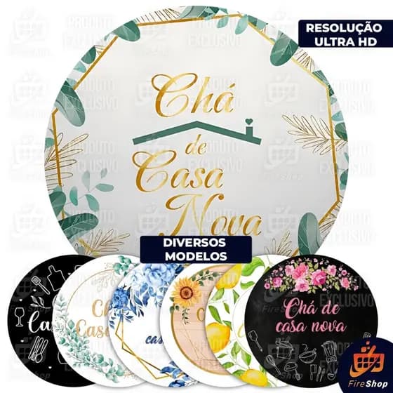 Capa Painel de festa 50x50 cm - CHÁ DE CASA NOVA - DIVERSOS MODELOS - Tecido Sublimado C/ Elástico