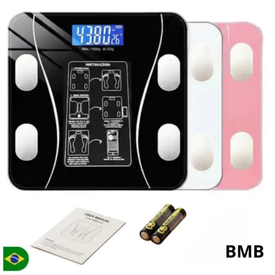 Balança Digital Corporal Bioimpedância com Bluetooth e App Alta Precisão Preto Rosa e Branco 180kg