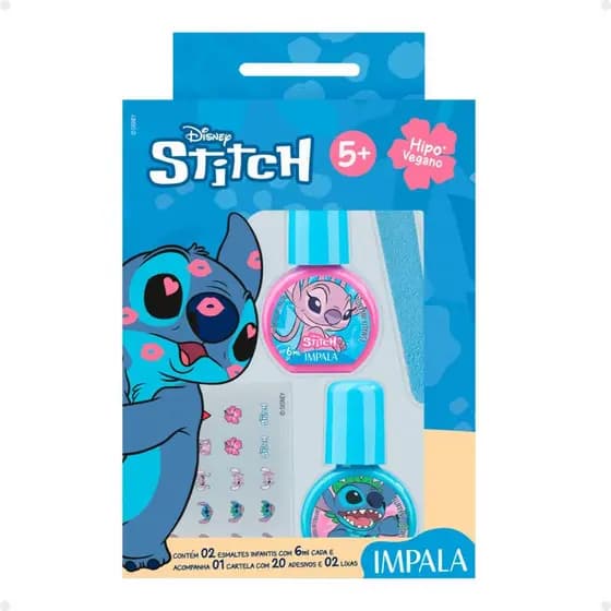 Kit Impala Stitch: 1 Cartela de Adesivos, 2 Lixas e 2 Esmaltes