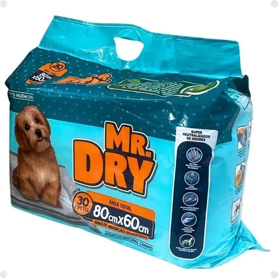 Tapete Higiênico Mr. Dry Com 30 Unidades 80cm x 60cm