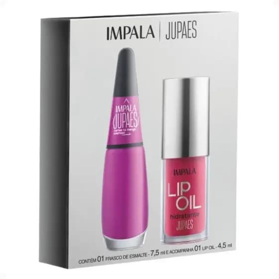 Kit Impala Ju Paes Virando O Jogo Cartas Na Manga: 1 Esmalte Cremoso e 1 Lip Oil Hidratante