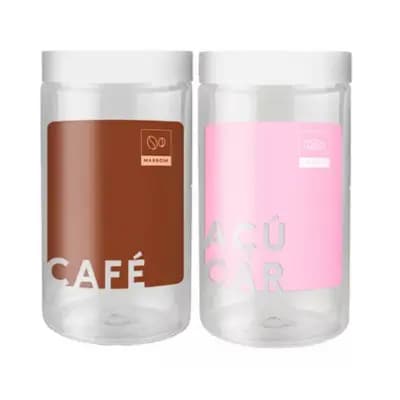 KIT Conjunto 2 Potes Redondo 1800 Ml Plástico Açúcar E Café