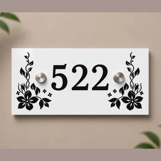 Placa de Número Residencial em Vidro 8mm Floral