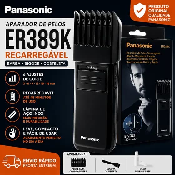 Aparador De Pelos Panasonic ER389K Recarregável Barba Bigode Costeleta Original