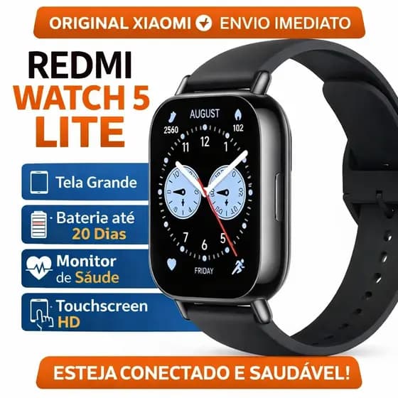 Smartwatch Redmi Watch 5 Lite com GPS e tela AMOLED de 1,96 Monitoramento de Saúde Android e iOS