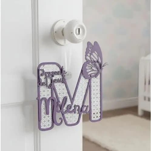 Decoração Letra Porta Maternidade Palha Indiana Rattan 25cm