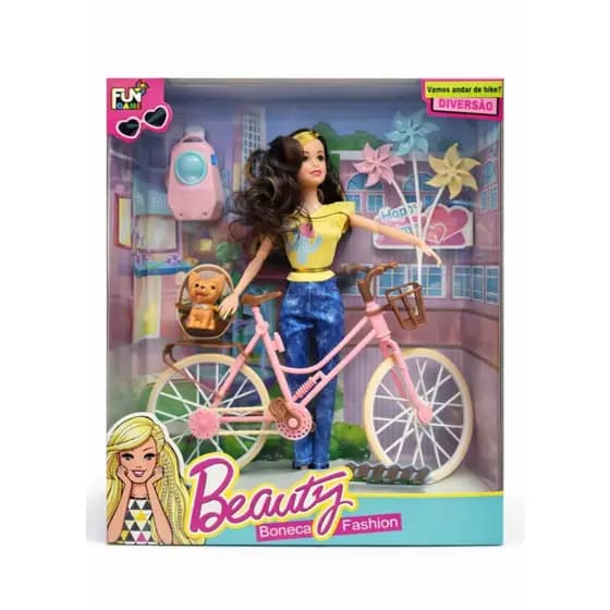 Boneca Bella Fashion com Bicicleta e Acessórios Brinquedo Infantil Menina +3 Anos