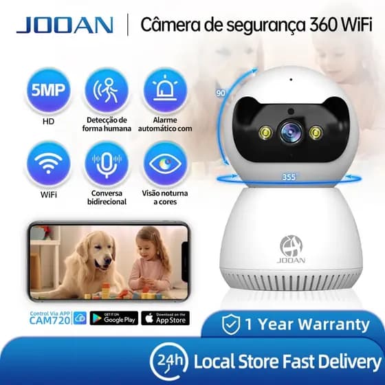 JOOAN 5MP câmera de segurança 5G camera wifi 360 monitor bebê velho animal de estimação rastreamento