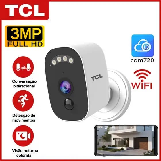 Câmera CCTV TCL S7-U 5200mAh Bateria PIR Detecção Humana Áudio Bidirecional Cor Visão Noturna Cam720 APP