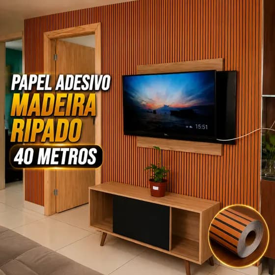 Papel Parede Adesivo 10/20/30/40m Ripado Impermeável Sala Fácil de aplicar Resistente Quarto Cozinha