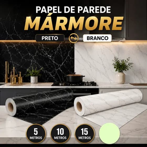 Papel de Parede Mármore Adesivo 5/10/15m Branco Ou Preto Quarto Impermeável Cozinha Sala Lavável