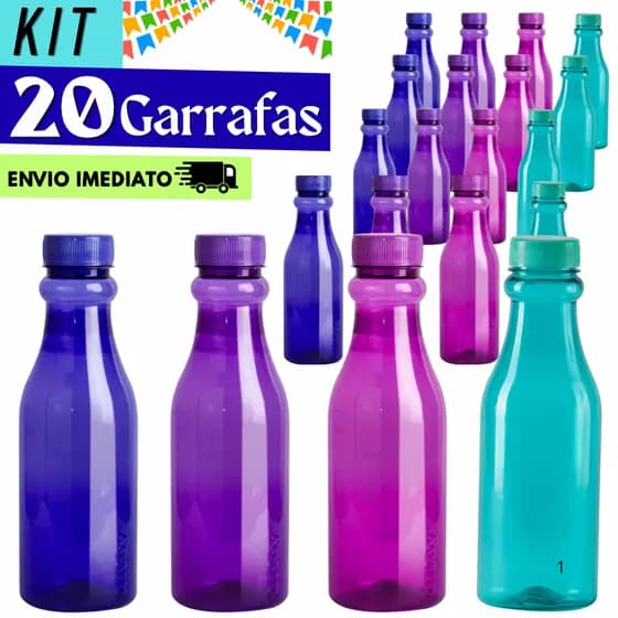 Kit com 20 Garrafas Veneza de 500ml com Cores Sortidas