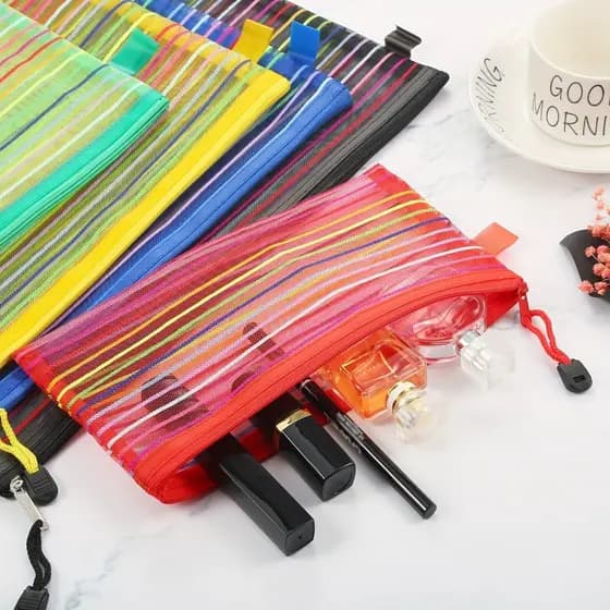 KIT 10 Estojo Multiuso Bolsinha Nylon Colorido Necessaire 13 X 23 Cm Papelaria Criativa Promoções