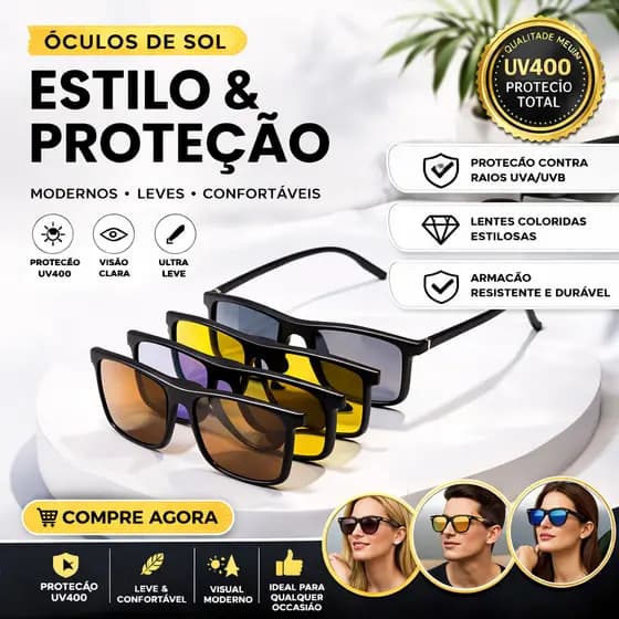 Oculos Armacao Clip On Magnetic Para Grau 6 em 1 Lente Polarizada TR2299