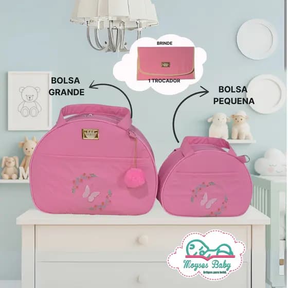 Kit Bolsa Maternidade 2 Peças Redonda Borboleta + Mimo Moyses Baby